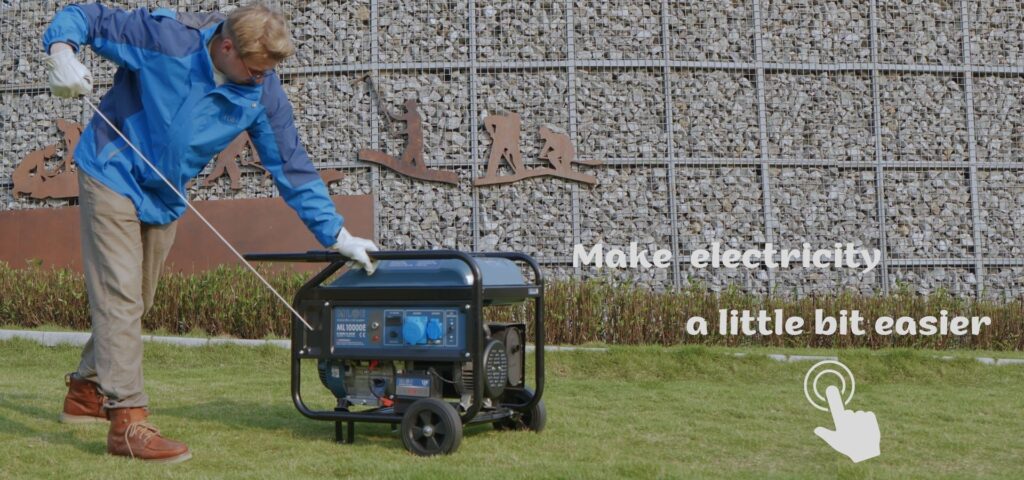 Operator starting an MLBE portable petrol generator
