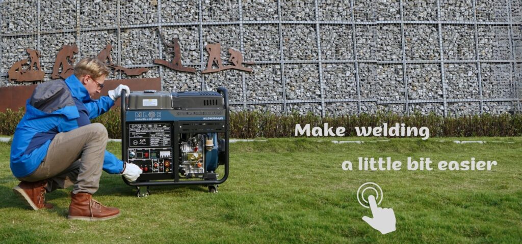 Technician inspecting an MLBE diesel welding generator