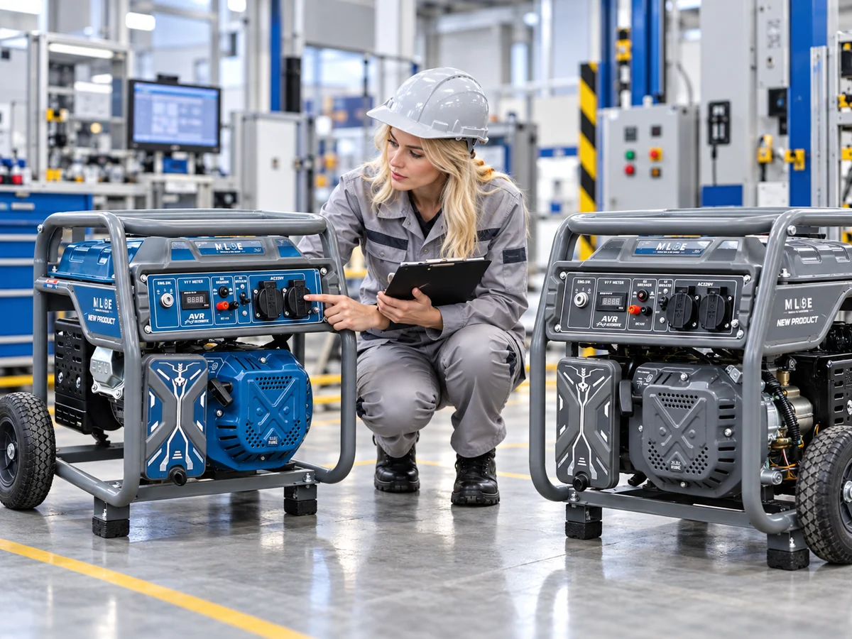 MLBE engineer comparing 3kW and 5kW petrol generators for dealer stock planning
