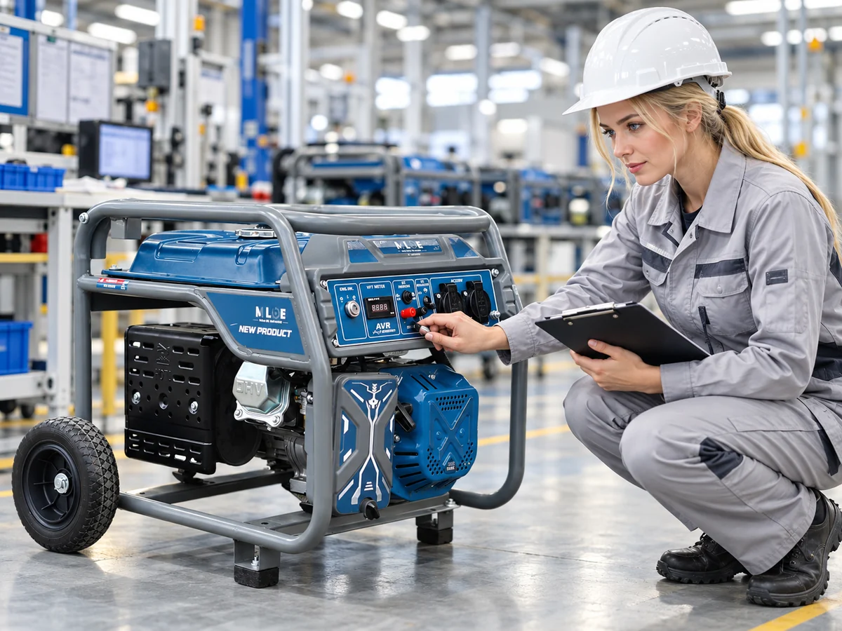 MLBE engineer reviewing OEM petrol generator specifications for private-label production